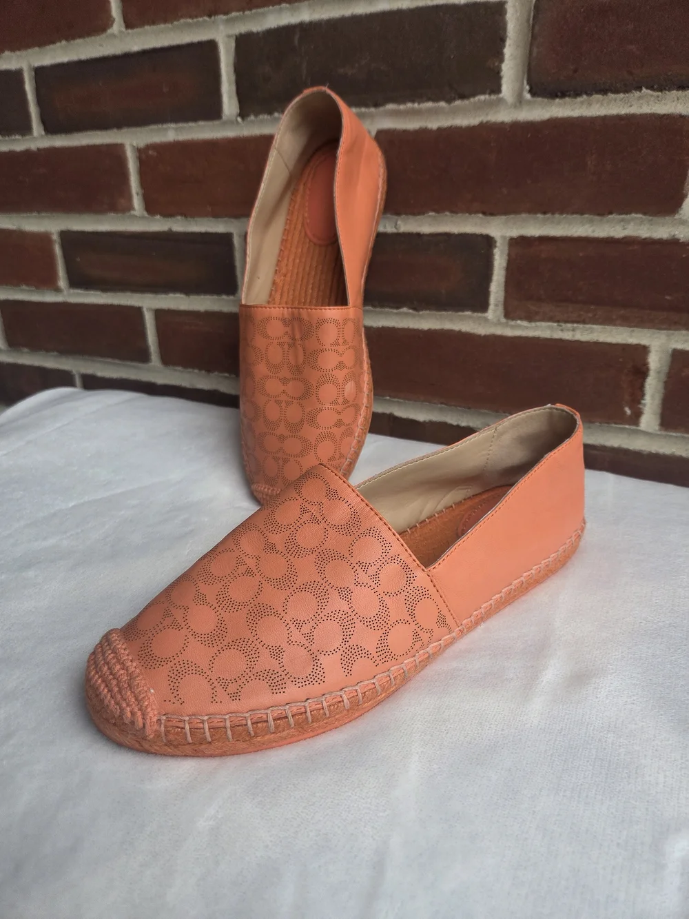 Coach Carley Tangerine Leather Signature Espadrille Flats Women’s US 8